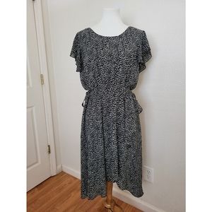 Womens high low waterfall dress with scalloped sleeves and tie at waist size L